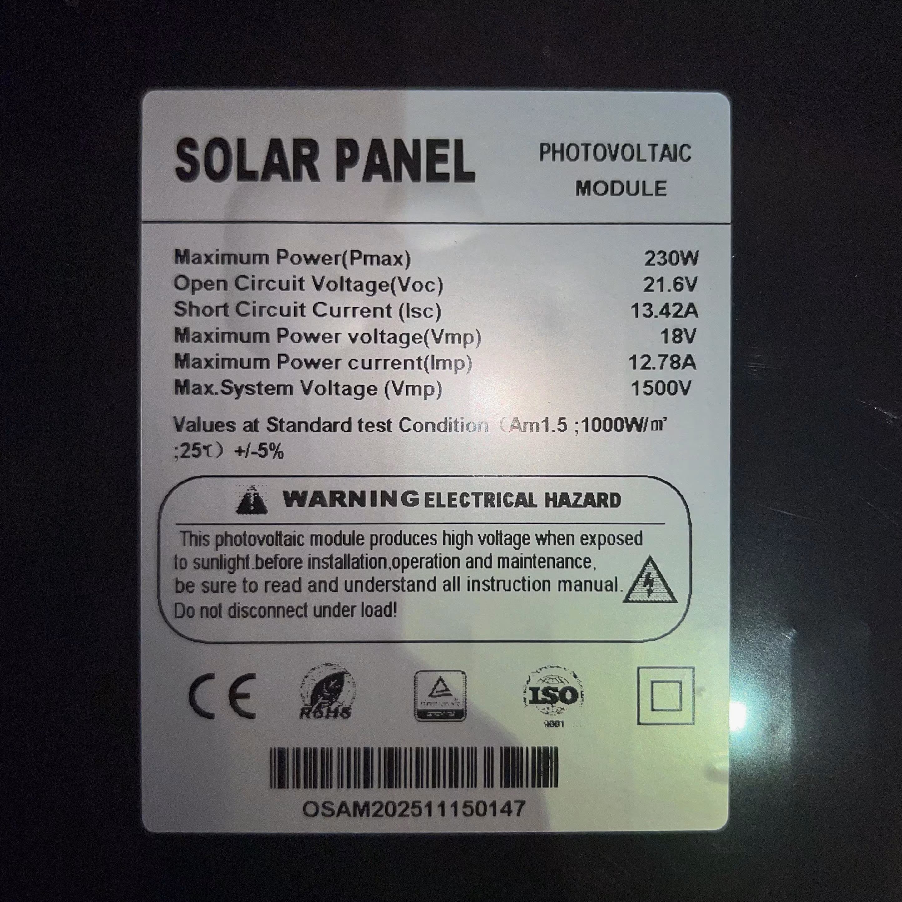 Panneau solaire rigide - 230W